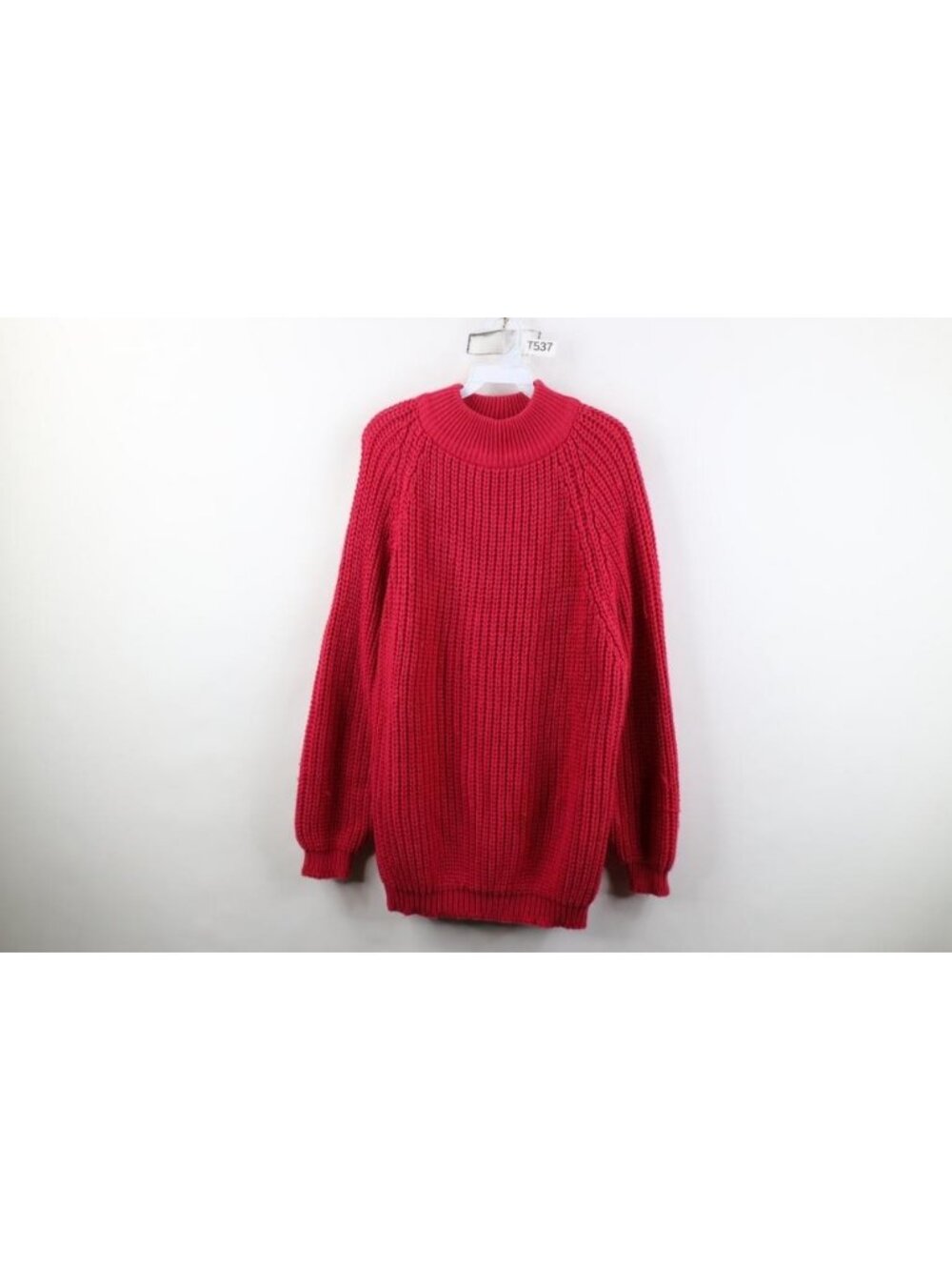 Vintage 90s Streetwear Womens Medium Blank Chunky Ribbed Knit Mock Neck Sweater